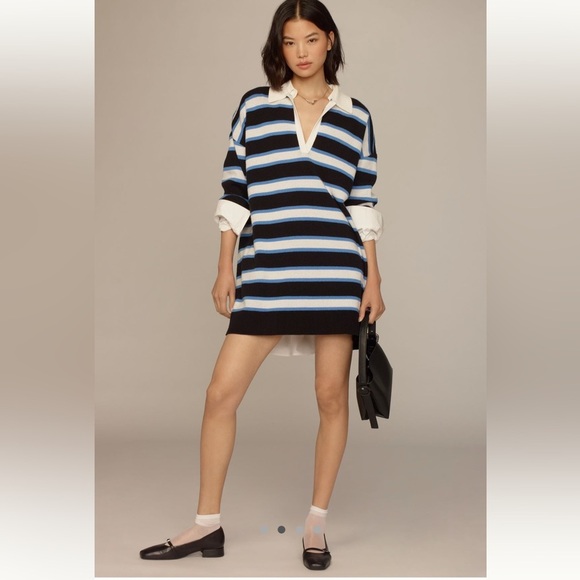 NWT new by Anthropologie color block sweater dress blue white stripes medium - Picture 1 of 16